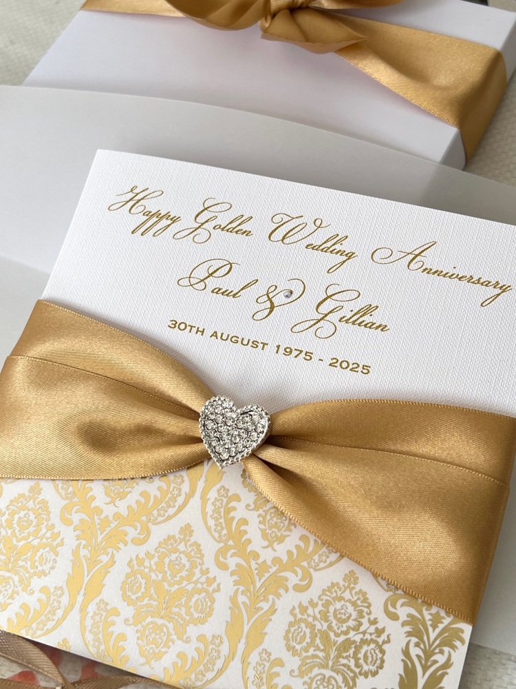 50th Golden Wedding Anniversary Luxury Card with Gift Box