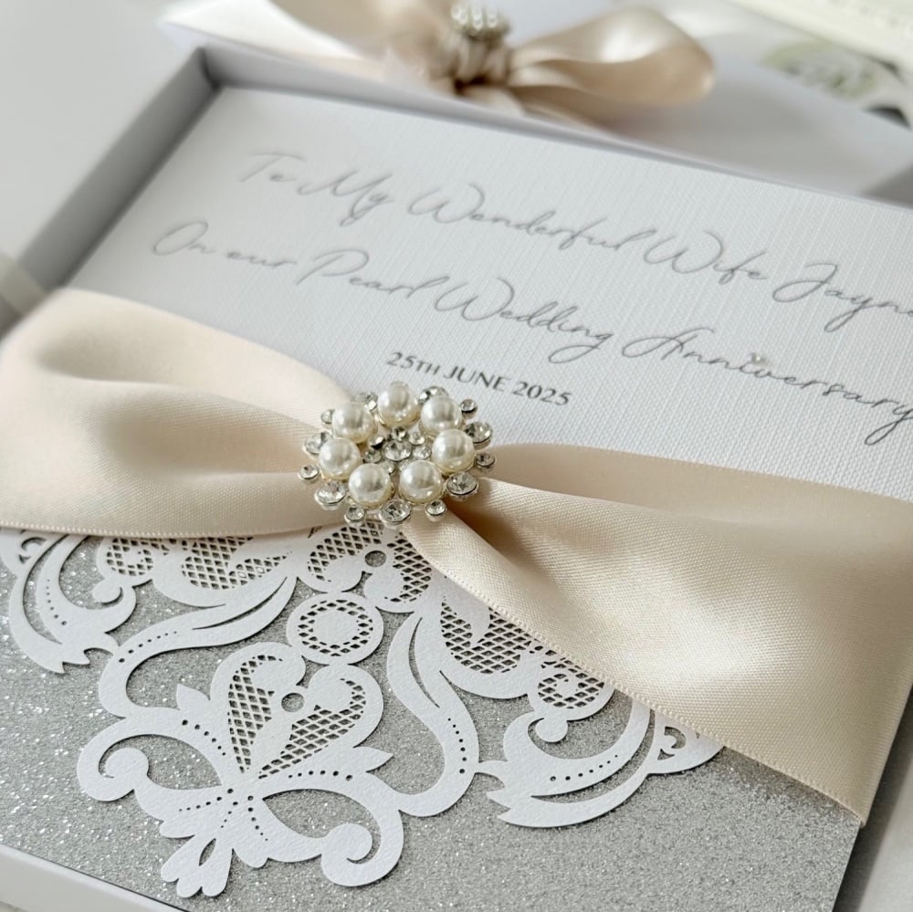 Pearl 30th Wedding Anniversary Luxury Card with Gift Box