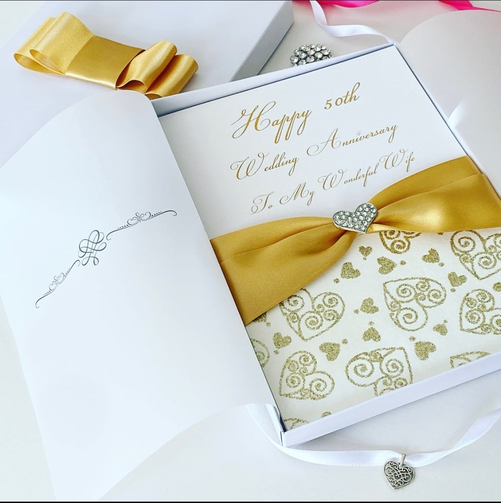 50th Golden Wedding Anniversary Luxury Card with Gift Box