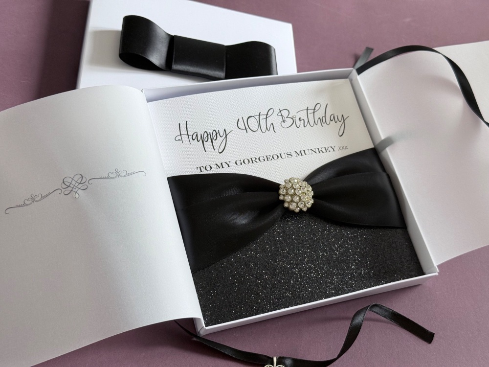 Luxury Boxed Birthday Card with Black Ribbon