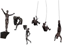 6x Large Bronze Climbing Abseiling Hanging Ornaments Figures Set of 6 Climer Men 