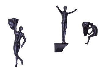 Set of 3 climbers in Bronze Colour - Man on ledge, One handed rock climber and two-handed rock climber