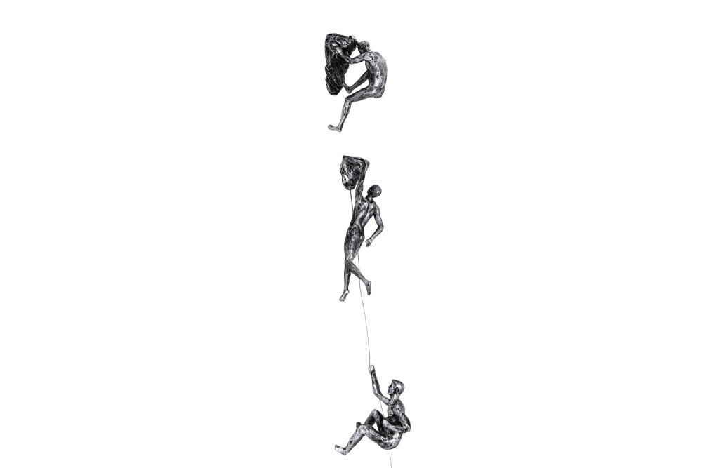 3x Rock Climber Figurines in Antique-Silver Colour 