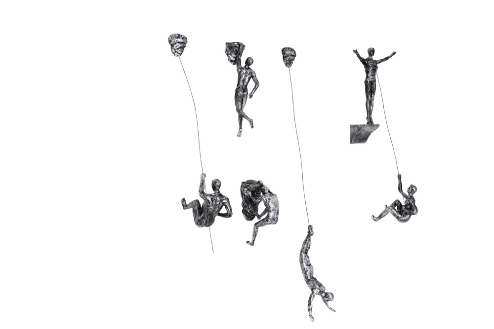 6x Large Antique-Silver Climbing Abseiling Hanging Ornaments Figures Set of