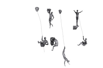 6x Large Antique-Silver Climbing Abseiling Hanging Ornaments Figures Set of 6 Climer Men