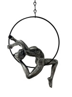 Athlete Female on a Ring - looking up - Antique-Silver Colour