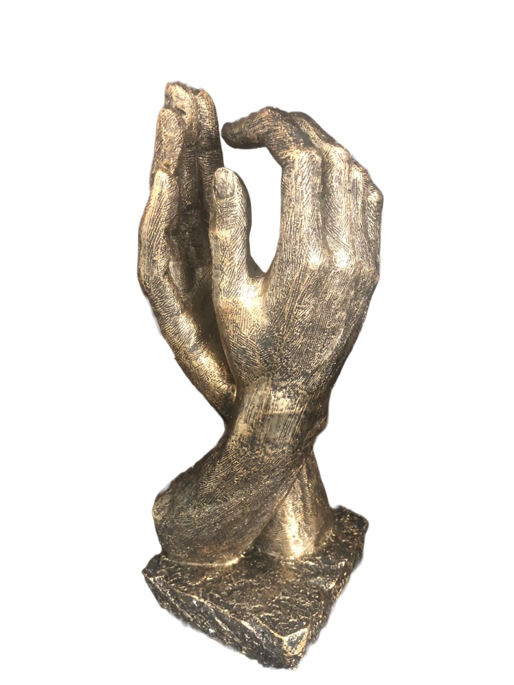 Hand in Hand Large Hands Sculpture in Antique-Gold Colour Inspired by Rodin