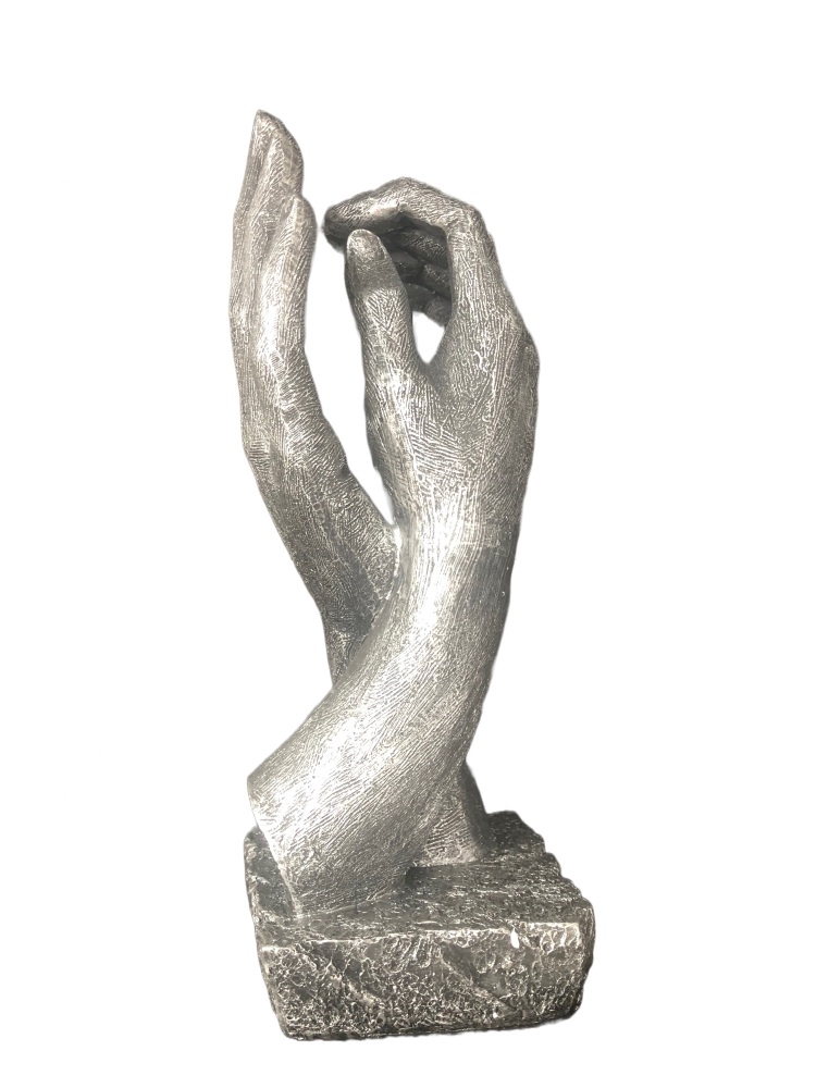 Hand in Hand Large Hands Sculpture in Antique-Silver Colour Inspired by Rod