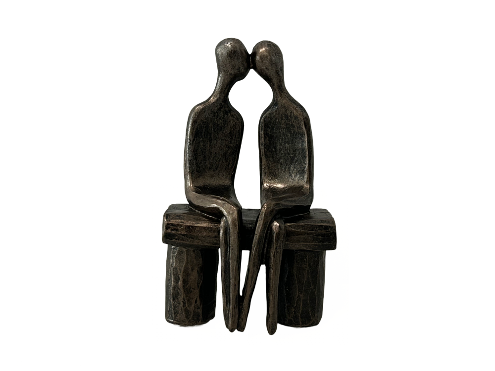 Affectionate Couple Sitting On a Bench in Black Colour Romantic Sculpture A