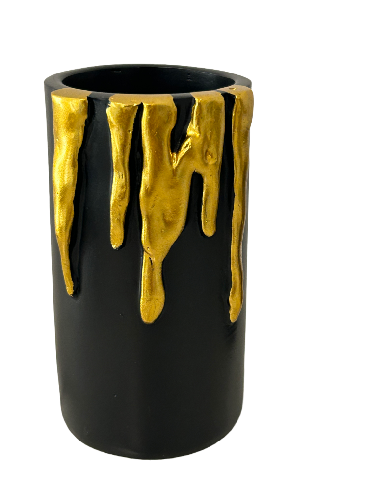 Large Black-Gold Candle Holder Dripping Gold-toned Wax Tea-light Holder Add