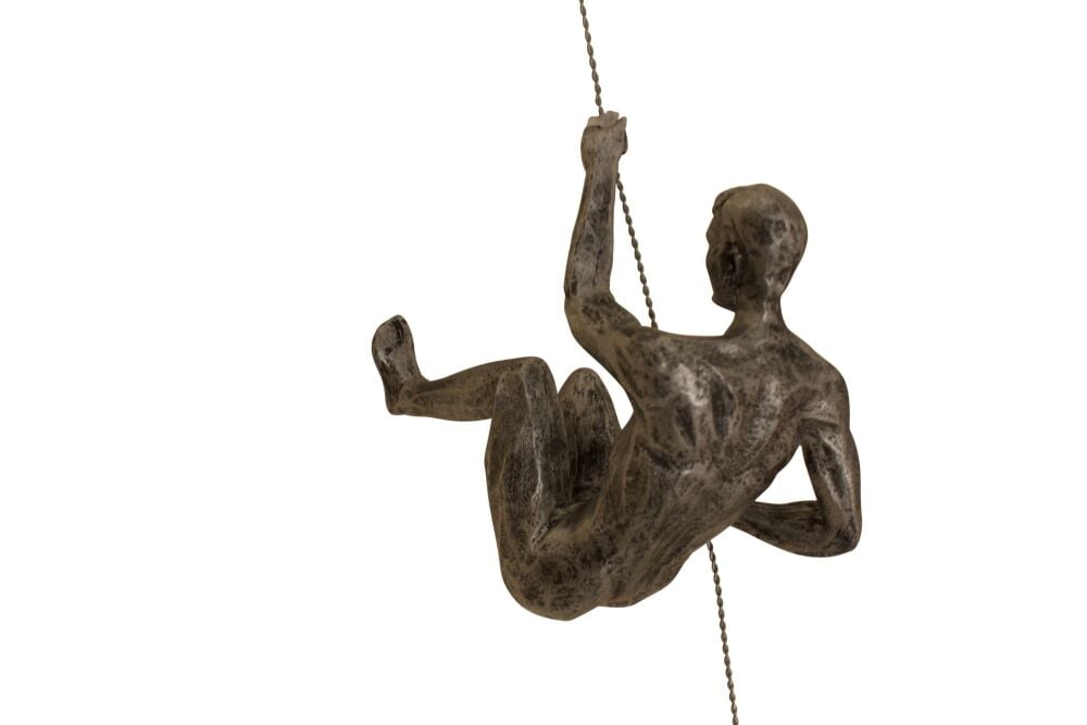 1x Large Climber Sculpture with Left-arm-up in Bronze Colour