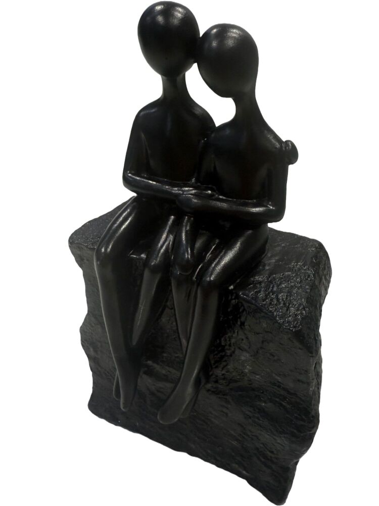 Affectionate Couple Sitting On a Rock Romantic Sculpture Anniversary Statue