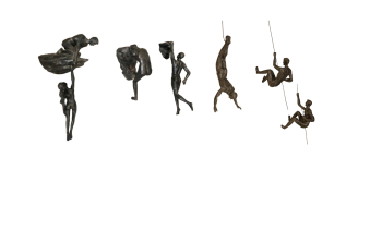 Special x6 - 3x figures hanging with a wire/rope, 1x Man on cliff edge holding a hanging woman sculpture wall hanging statue sculpture and 1x rock cli