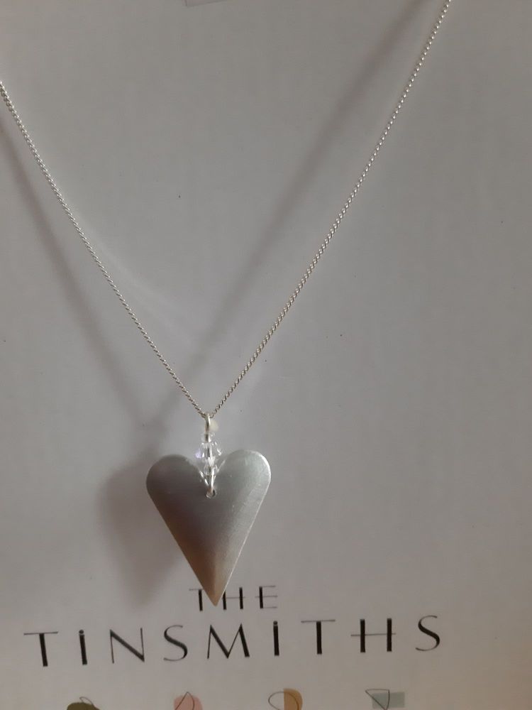 Recycled brushed aluminium heart pendant - med