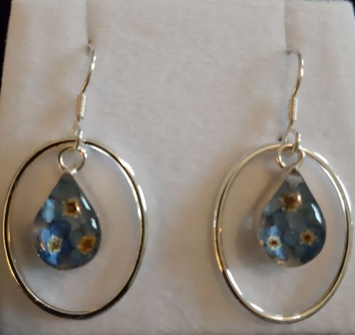 Forget me not teardrop earrings with silver surround