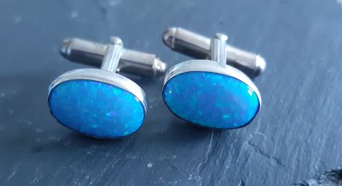 Light blue Opal and silver cufflinks