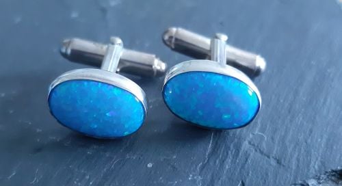 Light blue Opal and silver cufflinks