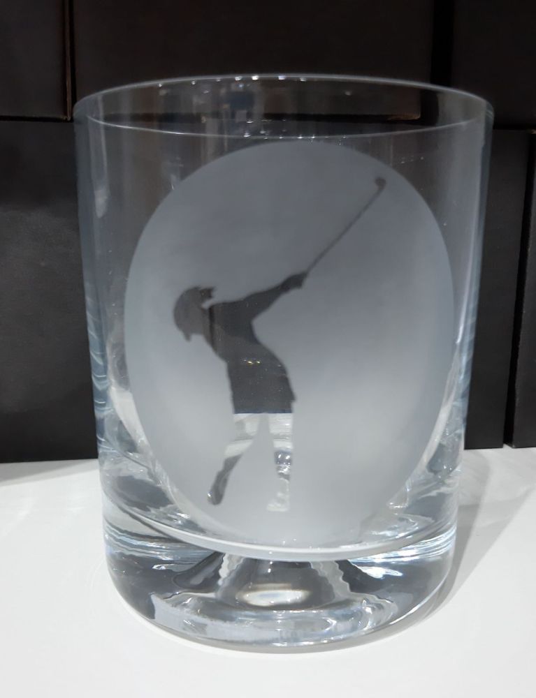 Etched Glass tumbler- Lady golfer