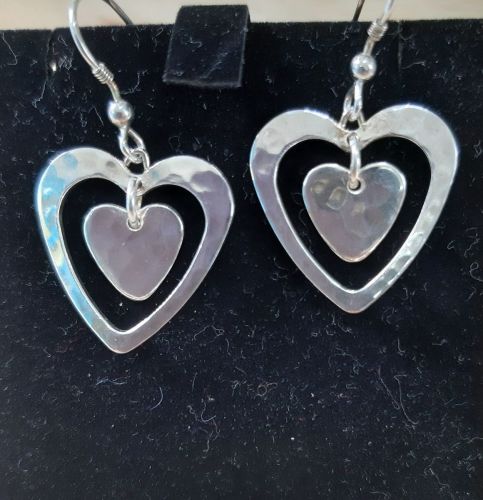 double heart silver earrings