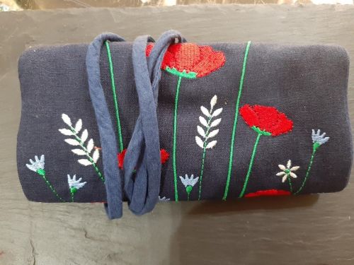 Poppy embroidered jewellery roll