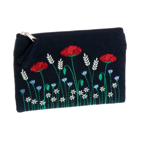Poppy embroidered coin purse