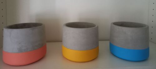 Contemporary cement pot with Coloured band 