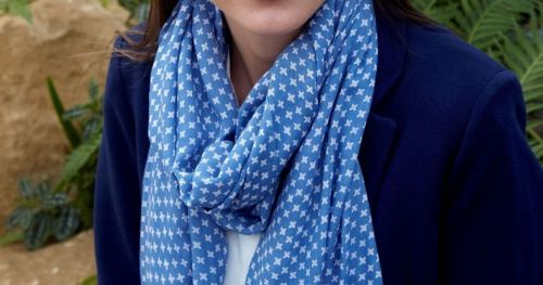 Spring cross scarf in blue and white