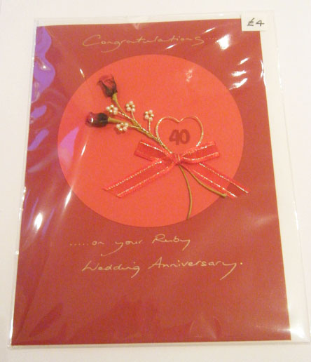 handmade ruby wedding anniversary card