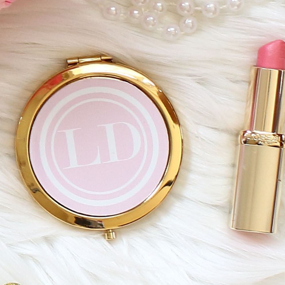 <!-- 081 --> Gold Compact mirrors - Monogram pink