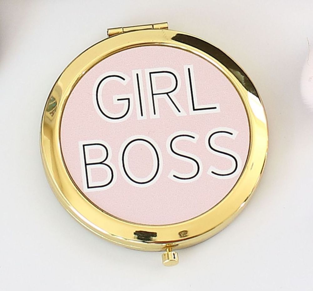Gold Compact mirror - Girl Boss - pink
