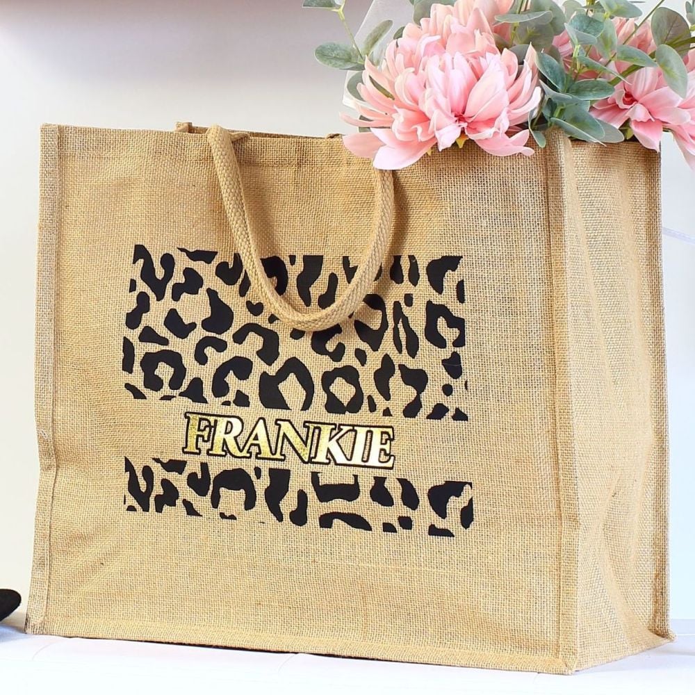 <!-- 078--> Jumbo Jute Shopper - Leopard print