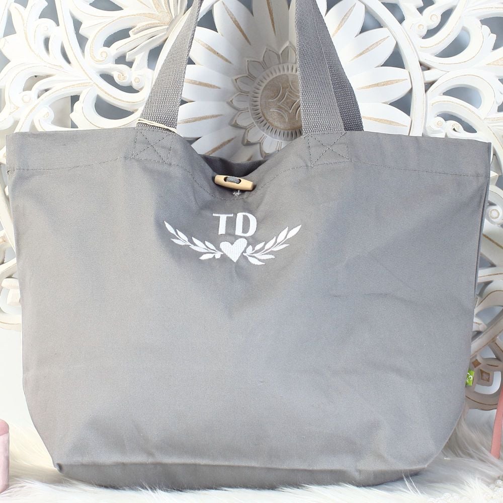 <!-- 082--> Embroidered Initials Organic Tote bag