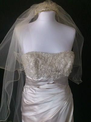 Tia by Benjamin Roberts Champagne Wedding Gown - Size 14