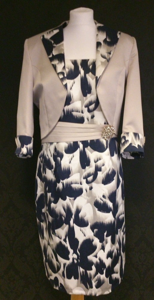 NEW NassC Navy Print & Beige Dress & Jacket