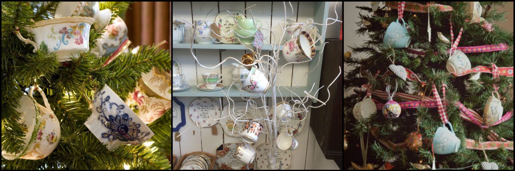 vintage teacups on tree