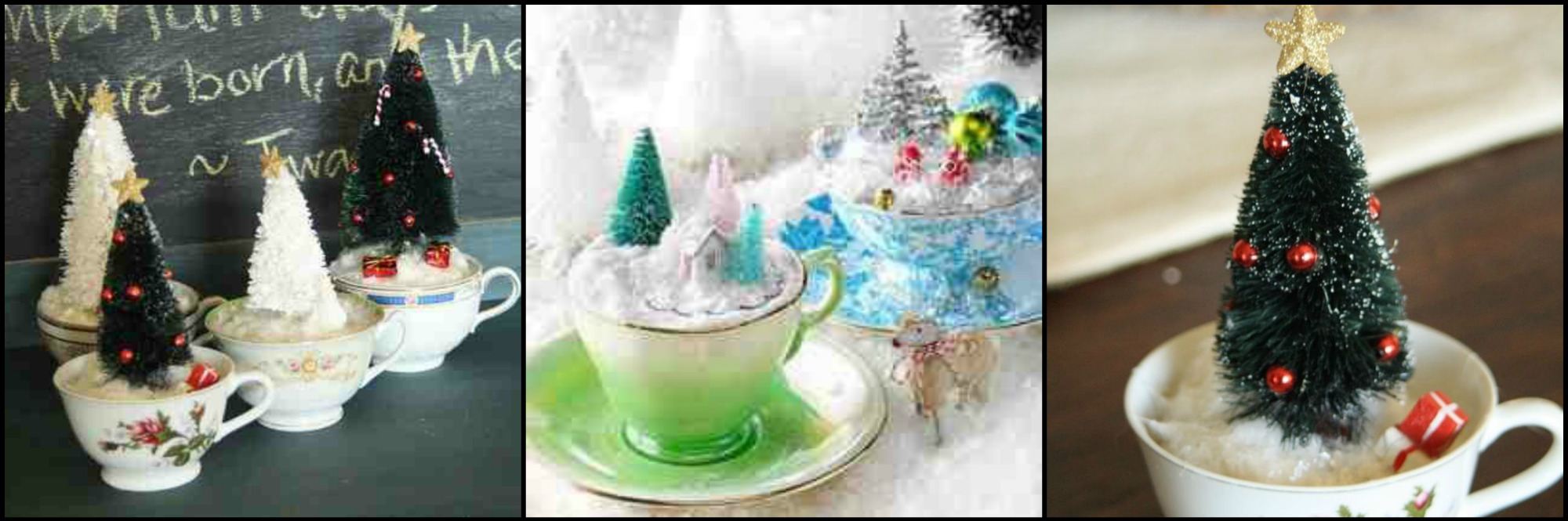 christmas trees in teacups