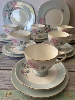 Susie Cooper pink rose, complete tea set for six
