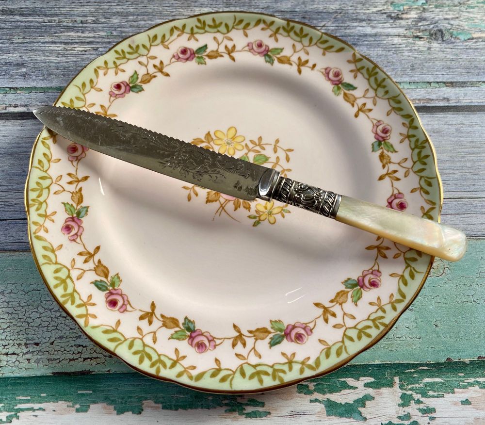 Victorian Mother of Pearl & Silver Plated Cake Knife