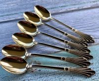 Set of Six Solid Silver Gilt & Enamel Coffee Spoons by David Andersen, Norway
