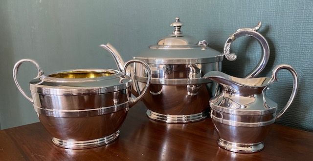 Three Piece Silver Plated Teapot Set, James Dixon & Sons of Sheffield