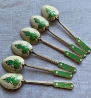 Set of Six Sterling Silver and Enamel Spoons, Turner & Simpson