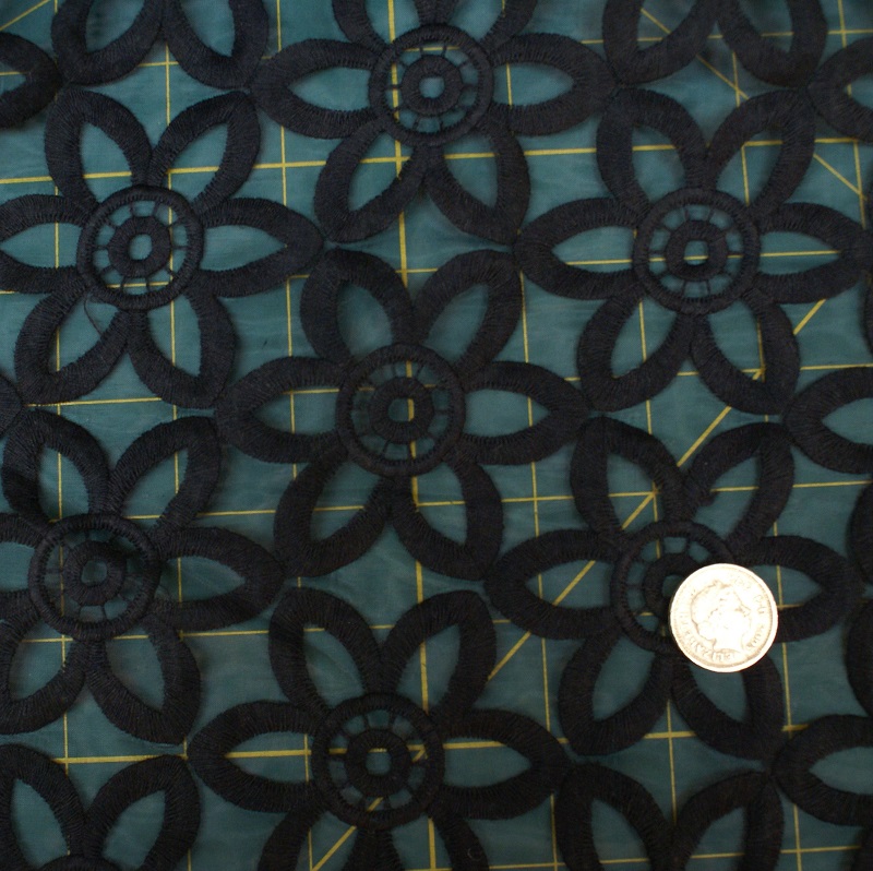 Stitched Net Fabric - Black Floral - 50% Acrylic, 50% Polyester - Half Metre