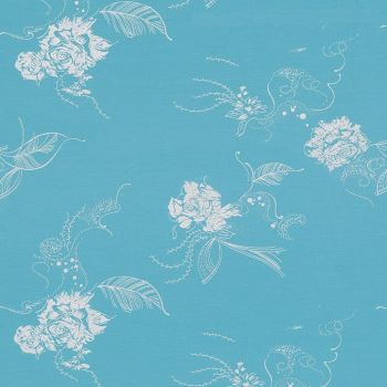 Stretch Jersey Knit Fabric - Metallic Floral - Blue - 94% Cotton 6% Elastane - Half Metre