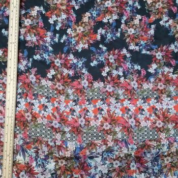 Silk Fabric - Floral - Multicoloured - 100% Silk - Half Metre