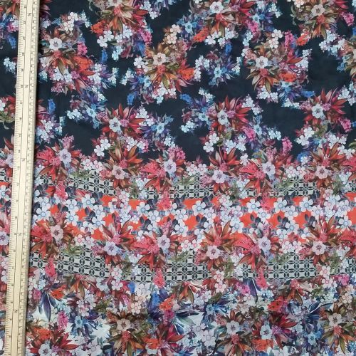 Silk Fabric - Floral - Multicoloured - 100% Silk - Half Metre
