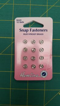 Haberdashery - Hemline Sew In Snap Fasteners - 6mm, 12 sets