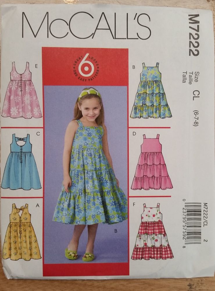 McCalls Pattern - M7222 - Girls Dresses - Age 6-8