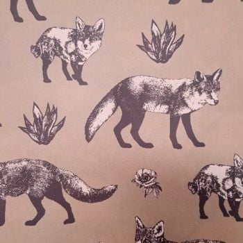 Japanese Import Fabric - Foxes - Brown - 100% Oxford Cotton