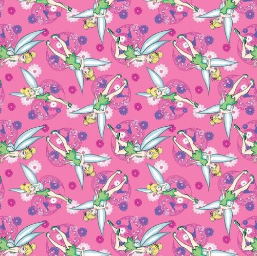 Disney Fabric - Tinkerbell Allover - Pink - 100% Cotton