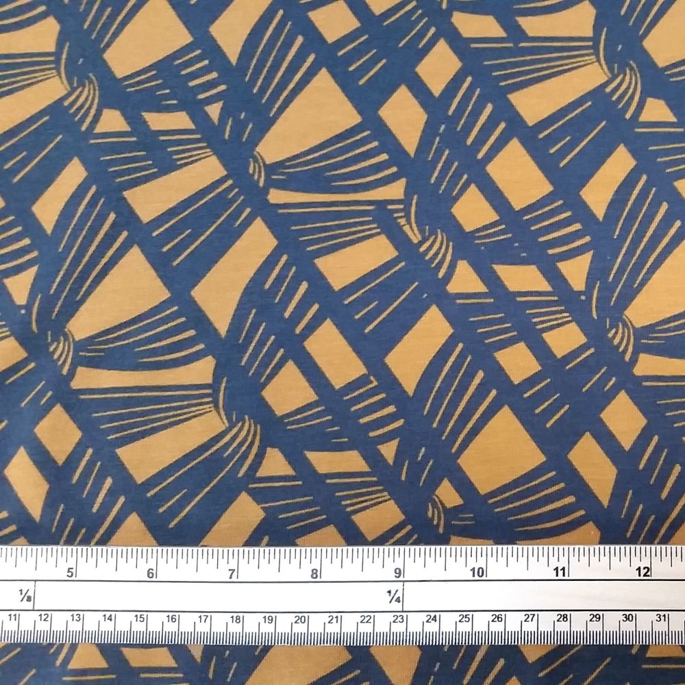 Stretch Jersey Knit Fabric - Grey Knit - Mustard - 95% Cotton 5% Lycra Half Metre